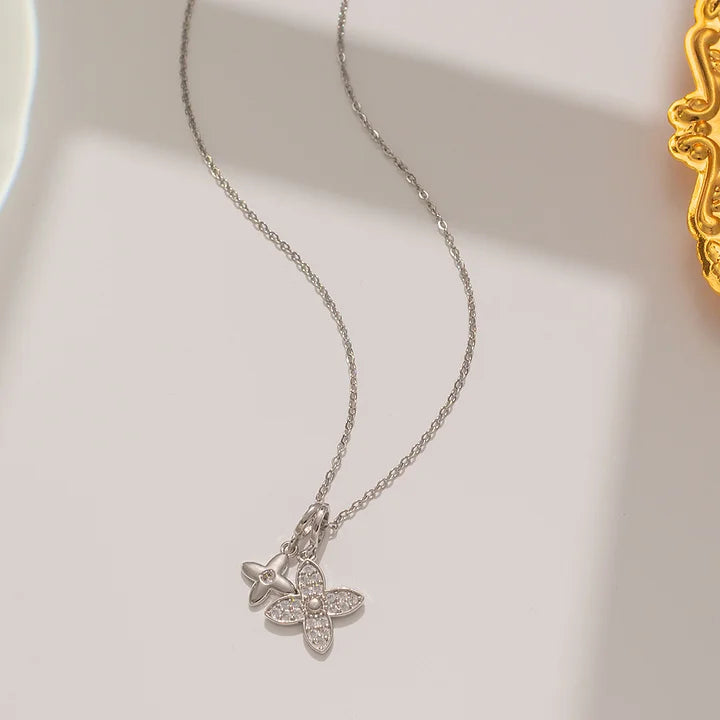 Collier double fleurs strass