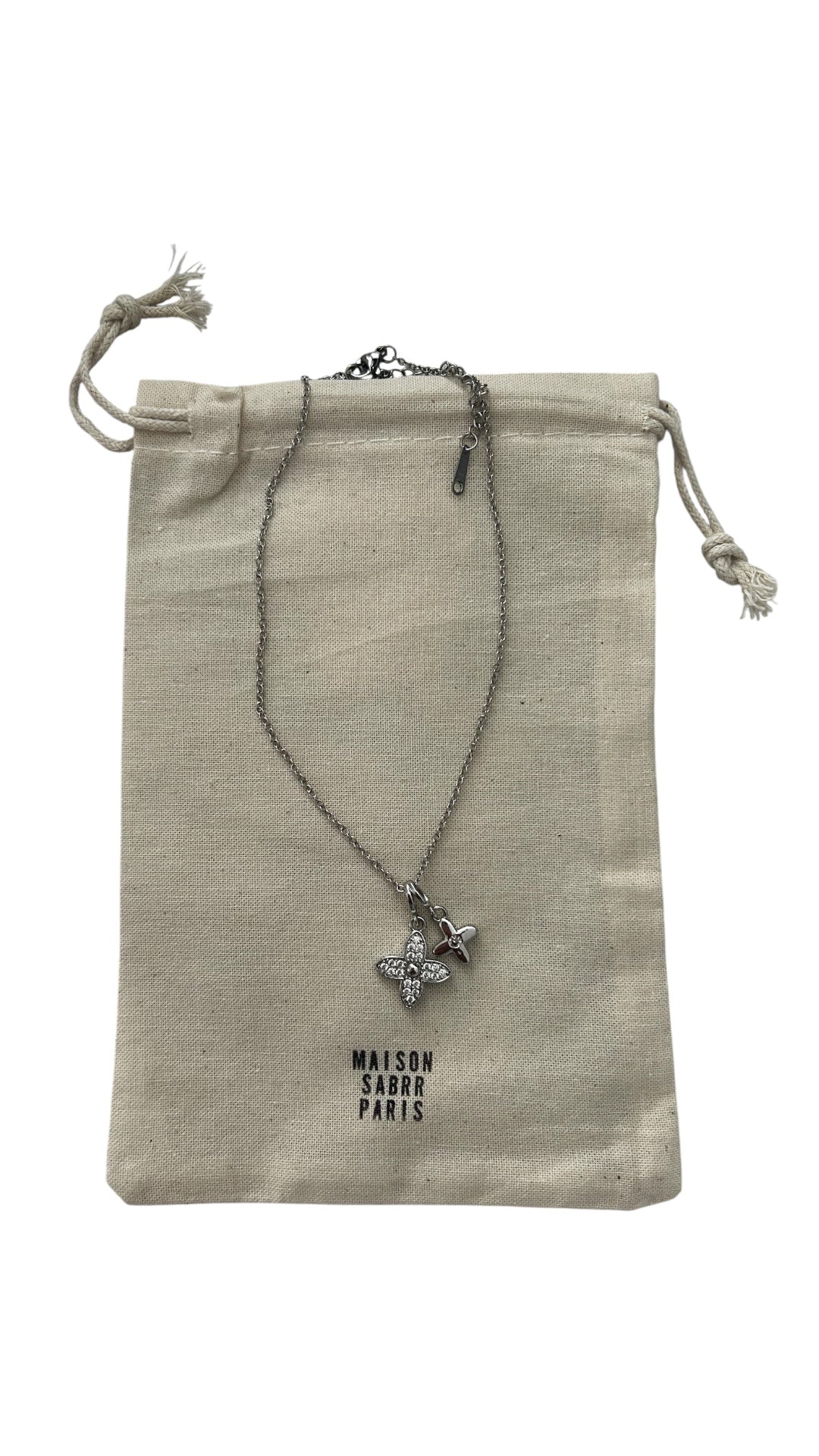 Collier double fleurs strass