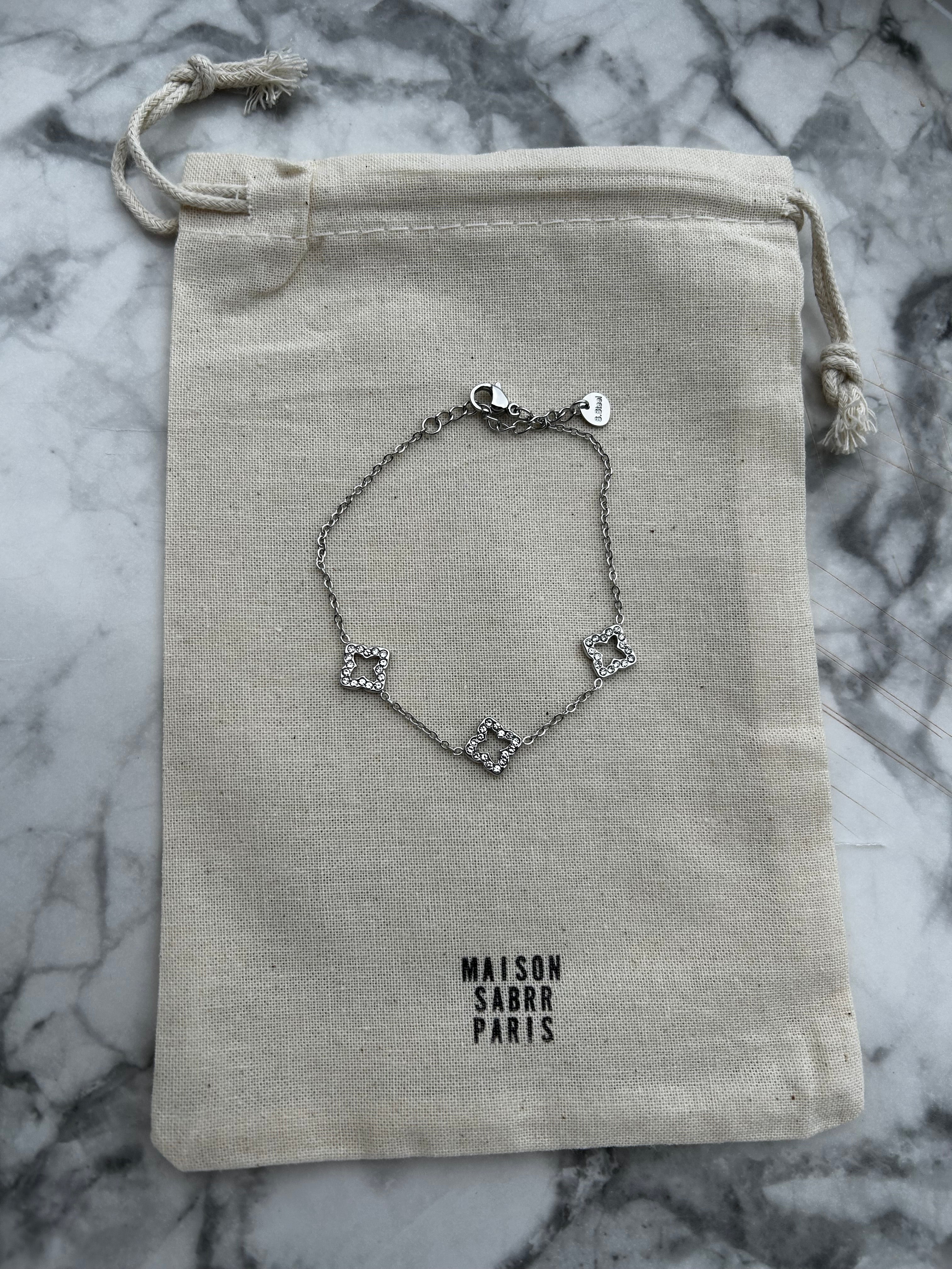 Bracelet trèfle strass argent