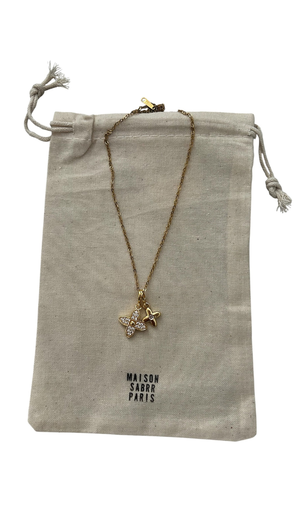 Collier double fleurs strass