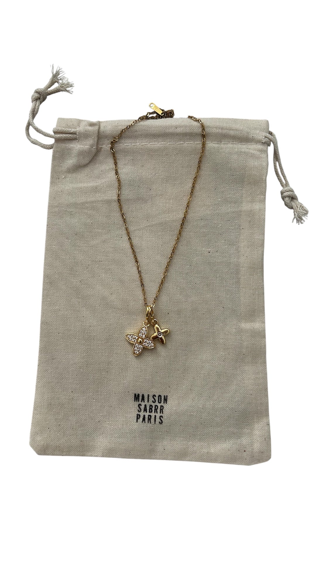 Collier double fleurs strass